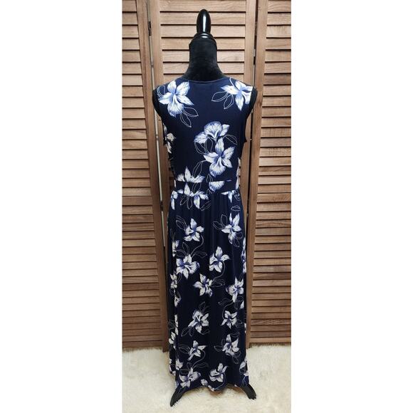 41 Hawthorne Adelina Blue Floral Sleeveless Rayon & Spandex Maxi Dress Large L - Picture 7 of 8